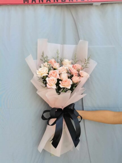 Ethereal Grace: Soft Peach Rose Bouquet