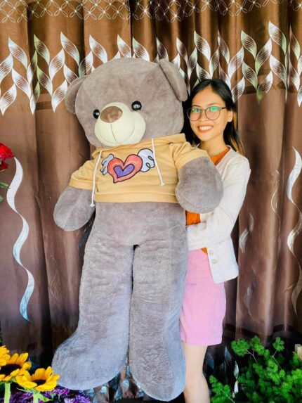 Huggable Giant Grey Teddy Bear with Custom T-Shirt