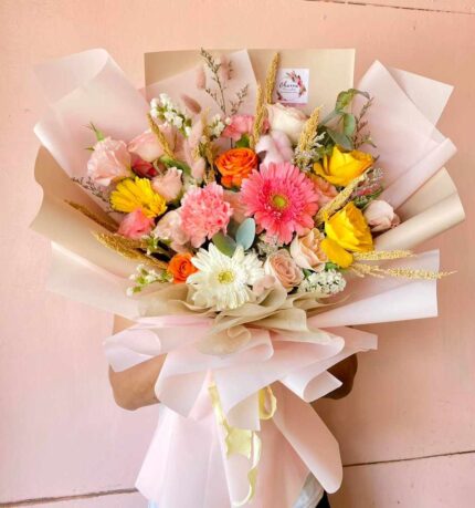 Blushing Radiance: Pastel Mixed Bloom Bouquet